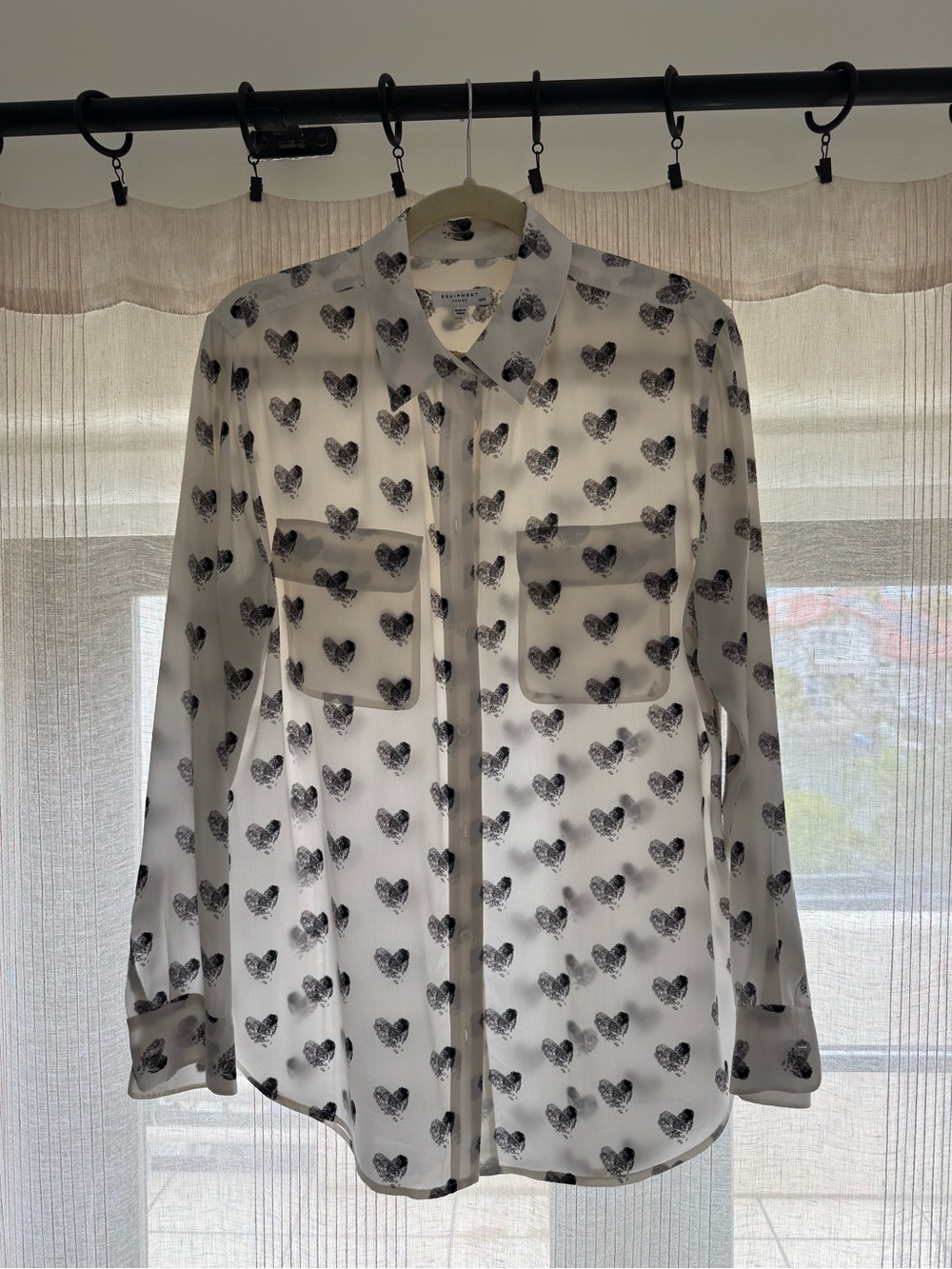 Equipment White Button-Down Shirt with Black Heart Print